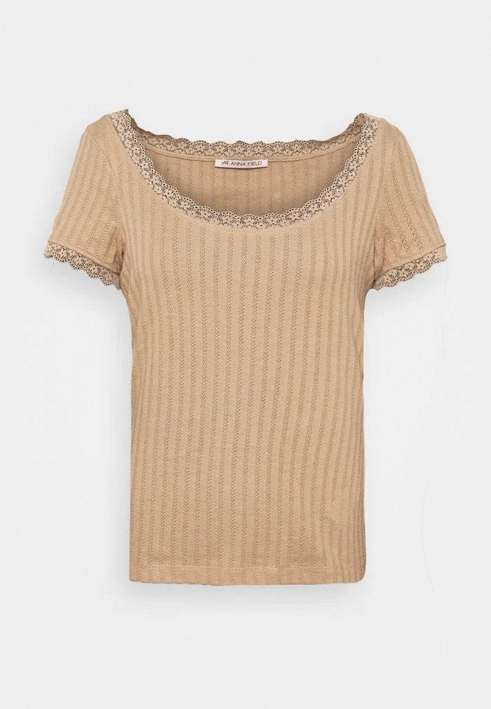 T-Shirt ANNA FIELD Anna Field Basic T-shirt Beige Femme | ORO-0970143